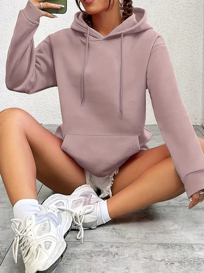 Sweat à capuche uni doublure chaude