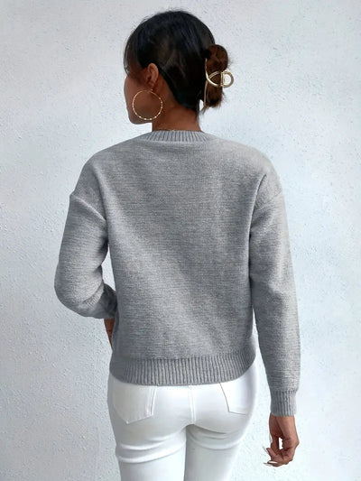 Pull Col Rond à Épaules Tombantes