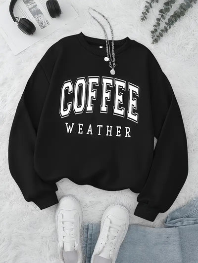 Sweat Pull imprimé coffee manches longues décontracté col rond
