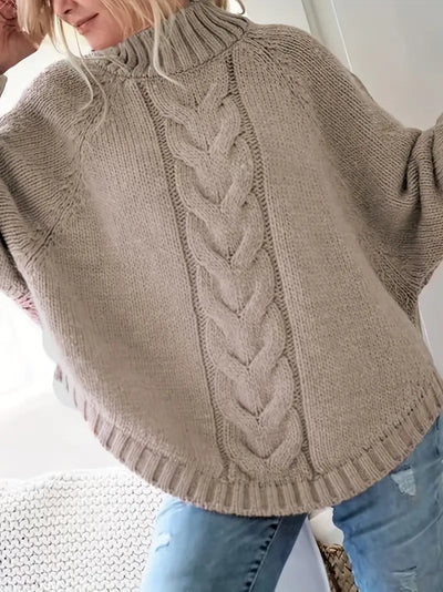 Pull vintage col haut  à motif câble et coupe ample