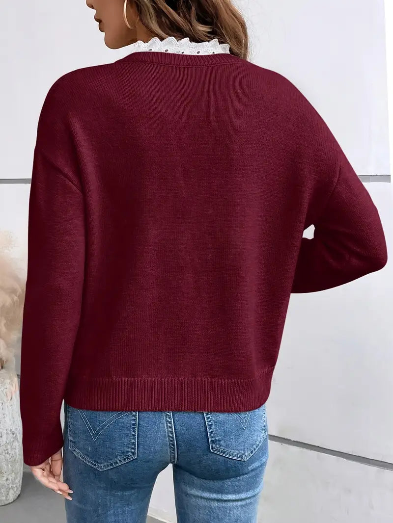 Pull ample col décolleté dentelle