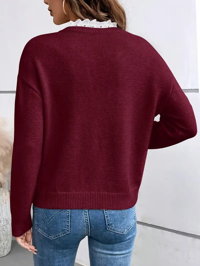 Pull ample col décolleté dentelle