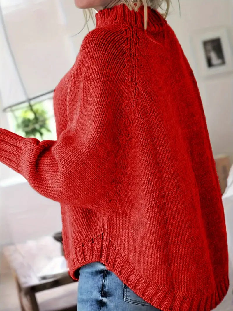 Pull vintage col haut  à motif câble et coupe ample