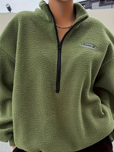 Sweat confortable col zippé en peluche