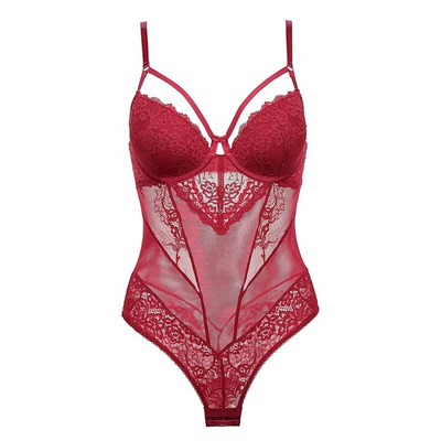 Body sexy transparent en dentelle décolleté plongeant en v