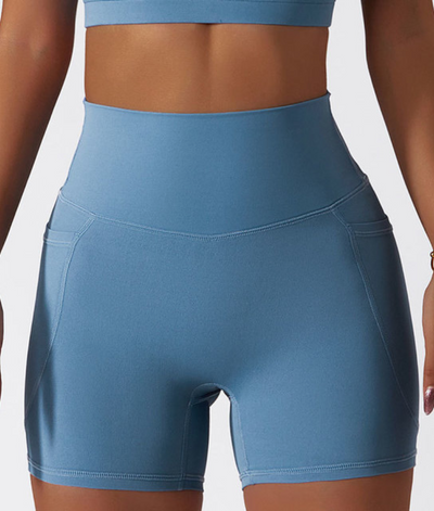 Shorts sportivi a vita alta con tasca