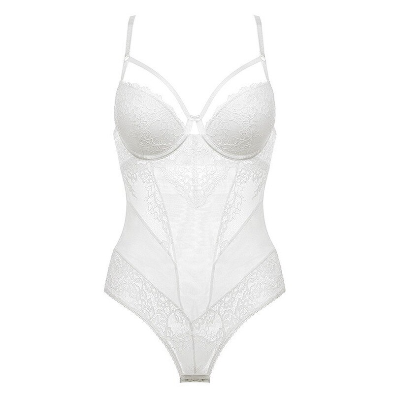 Body sexy transparent en dentelle décolleté plongeant en v