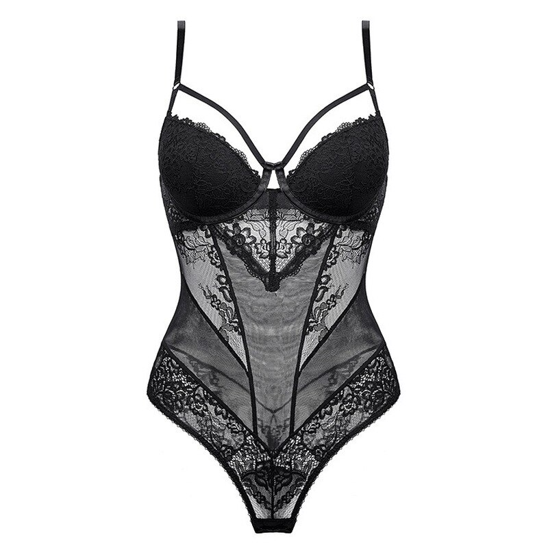 Body sexy transparent en dentelle décolleté plongeant en v