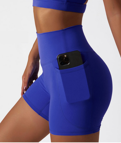 Shorts sportivi a vita alta con tasca