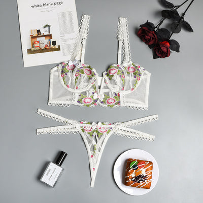 Ensemble bustier fleuri blanc en dentelle